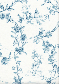 Toile de Jouy, Breite 160 cm, Blau-Wei, Pflegeleicht, Panama-Polyester