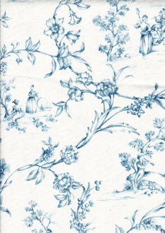 Toile de Jouy, Breite 160 cm, Blau-Wei, Pflegeleicht, Panama-Polyester